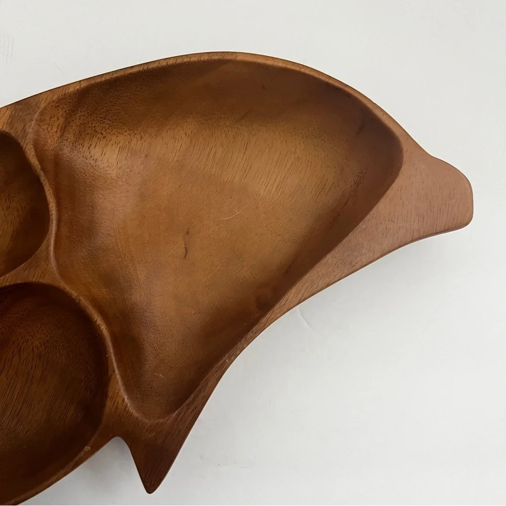 Dolphin Monkey Pod Wood Divided Tray Charcuterie Snacks Trinkets Sea Lif…